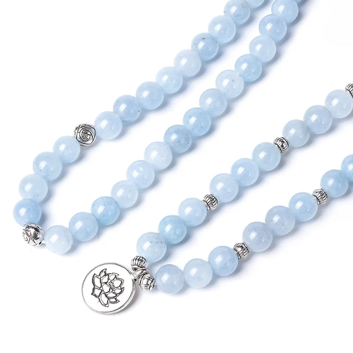 Collana Mala in acquamarina lucente