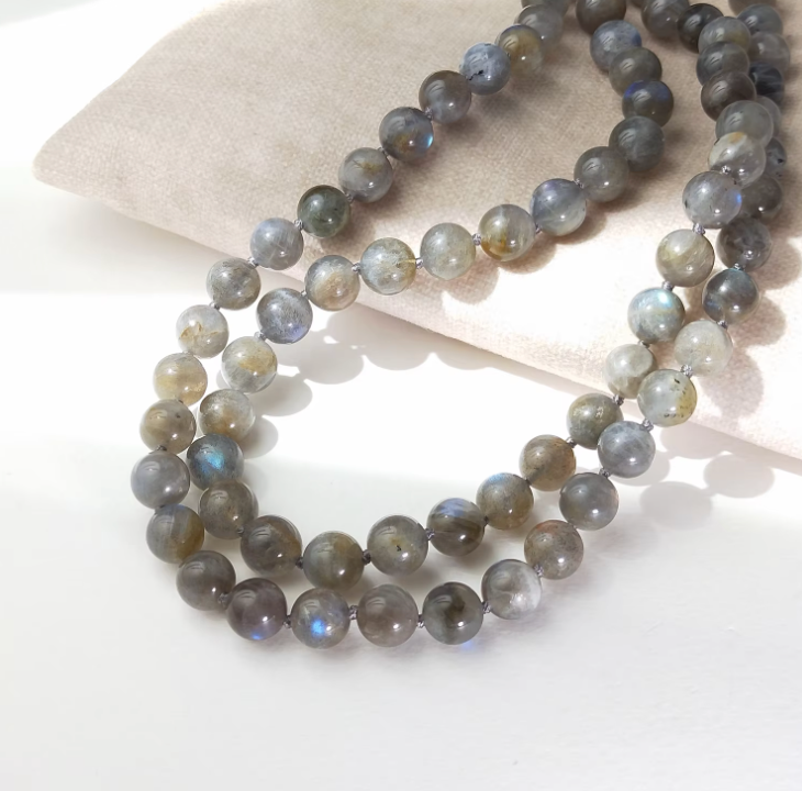 Collana Mala con Labradorite e Rudraksha