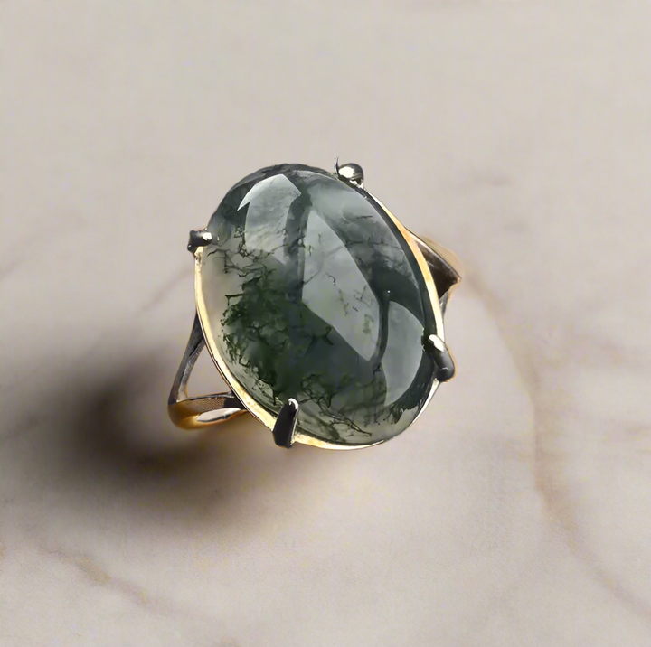 Anello in agata verde naturale