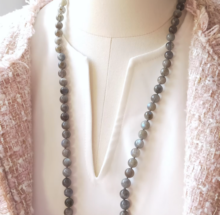 Collana Mala con Labradorite e Rudraksha