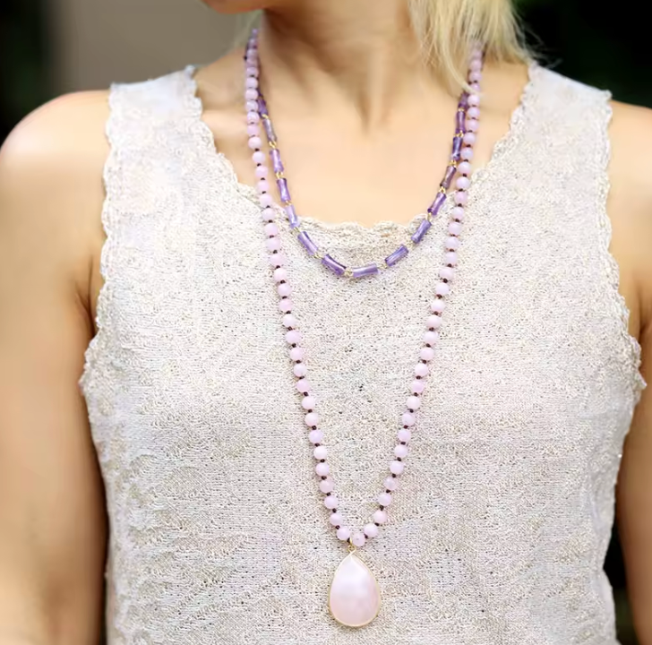 Collana in quarzo rosa naturale