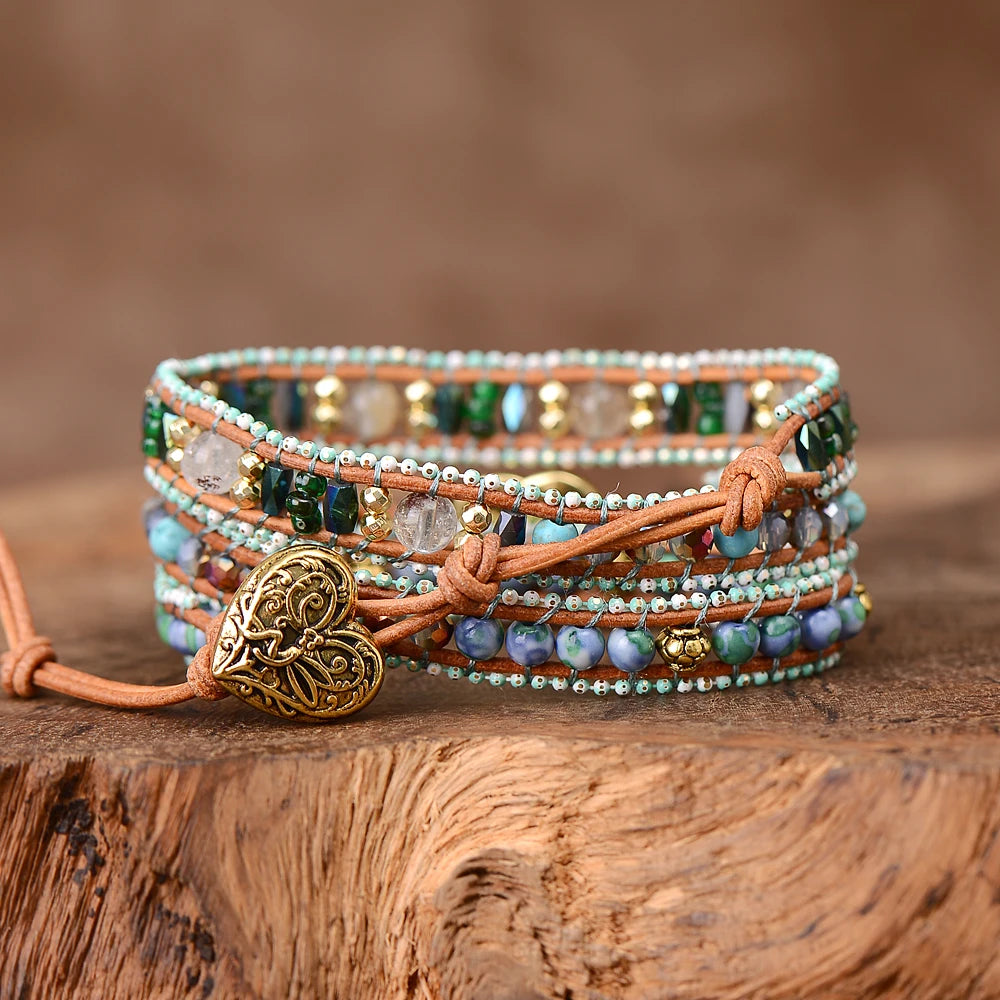Braccialetto avvolgente Green Love Opal