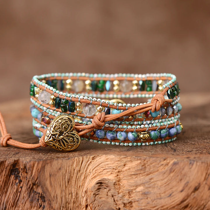 Braccialetto avvolgente Green Love Opal