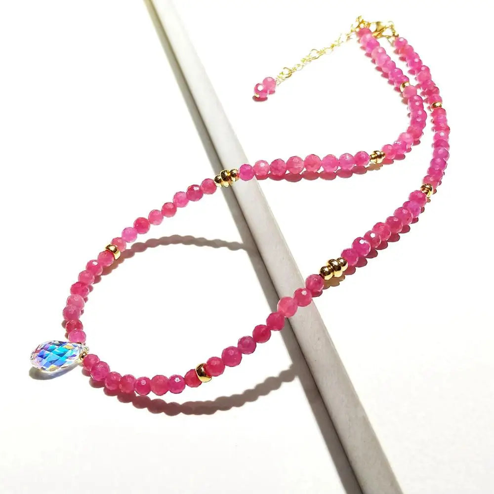 Collana con ciondolo in quarzo fragola