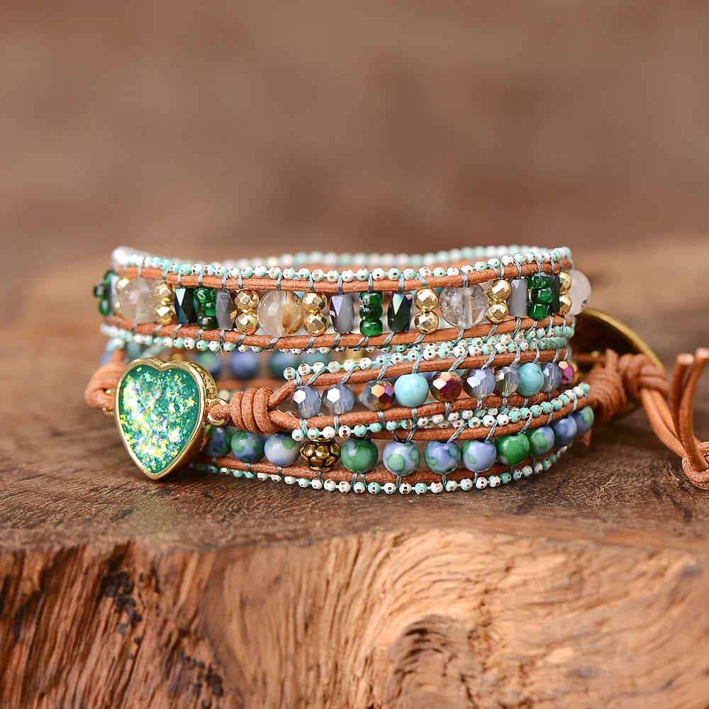 Braccialetto avvolgente Green Love Opal