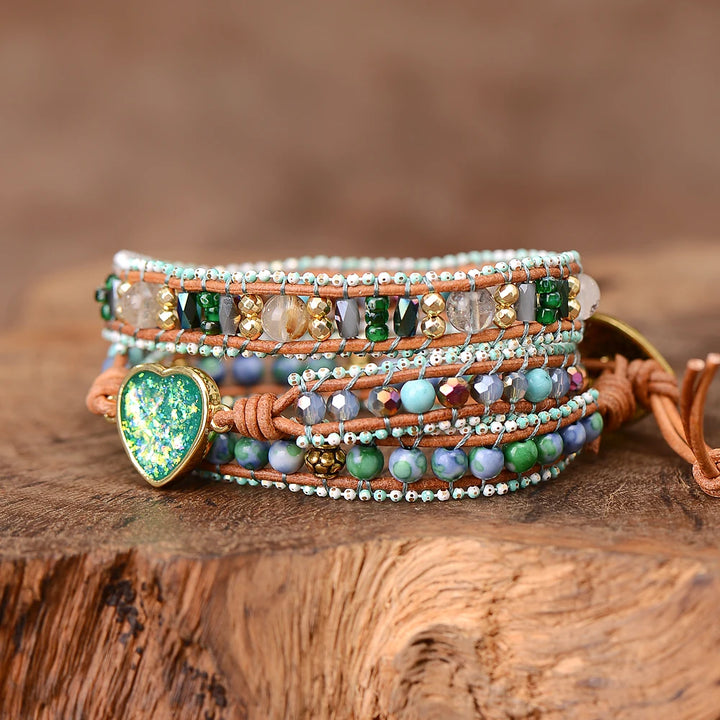 Braccialetto avvolgente Green Love Opal