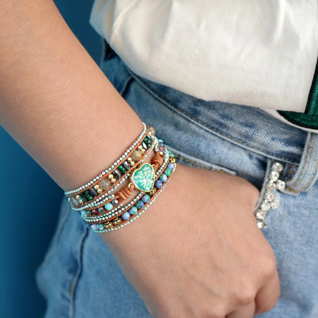Braccialetto avvolgente Green Love Opal
