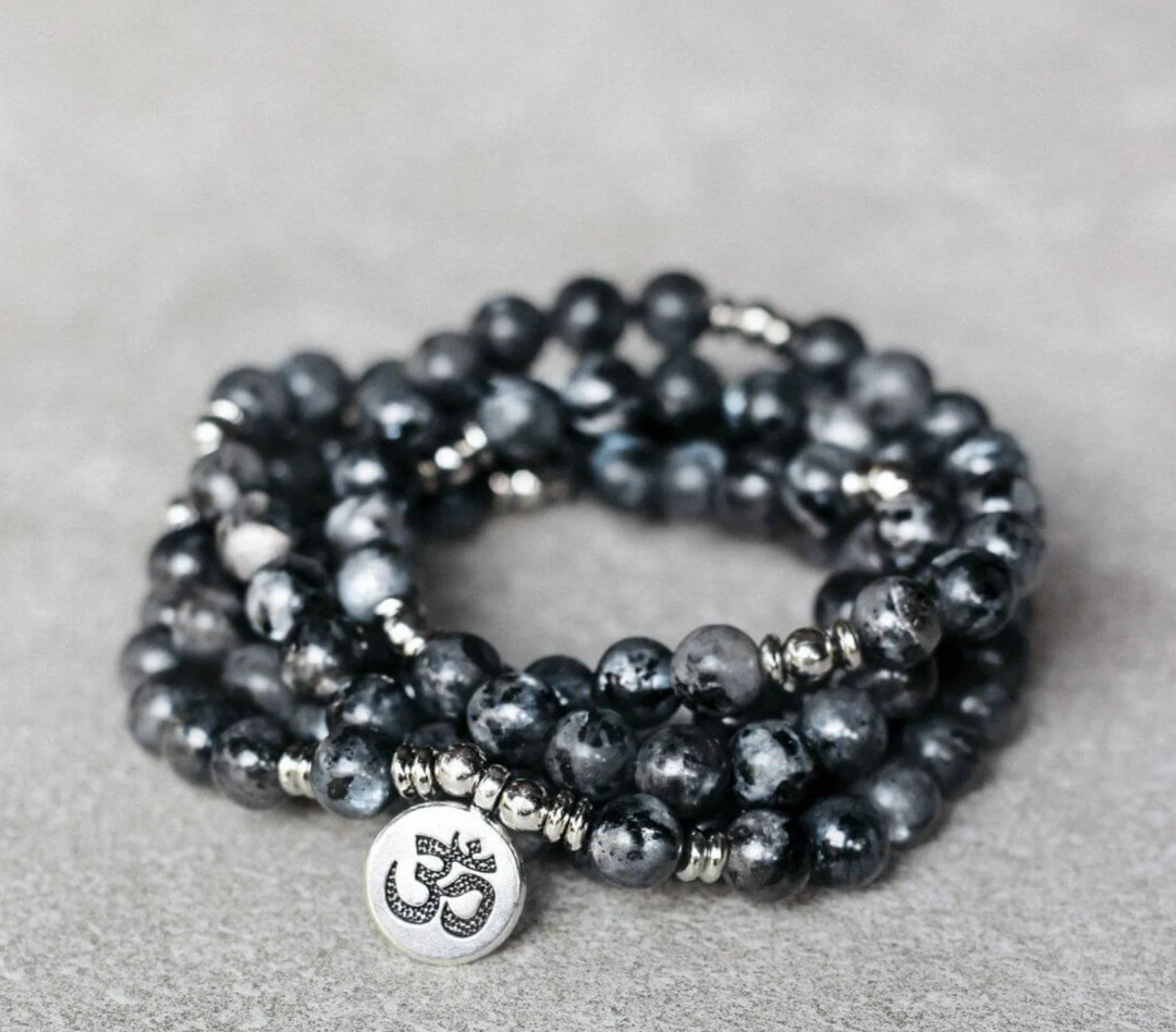 Collana Mala in Labradorite Nera
