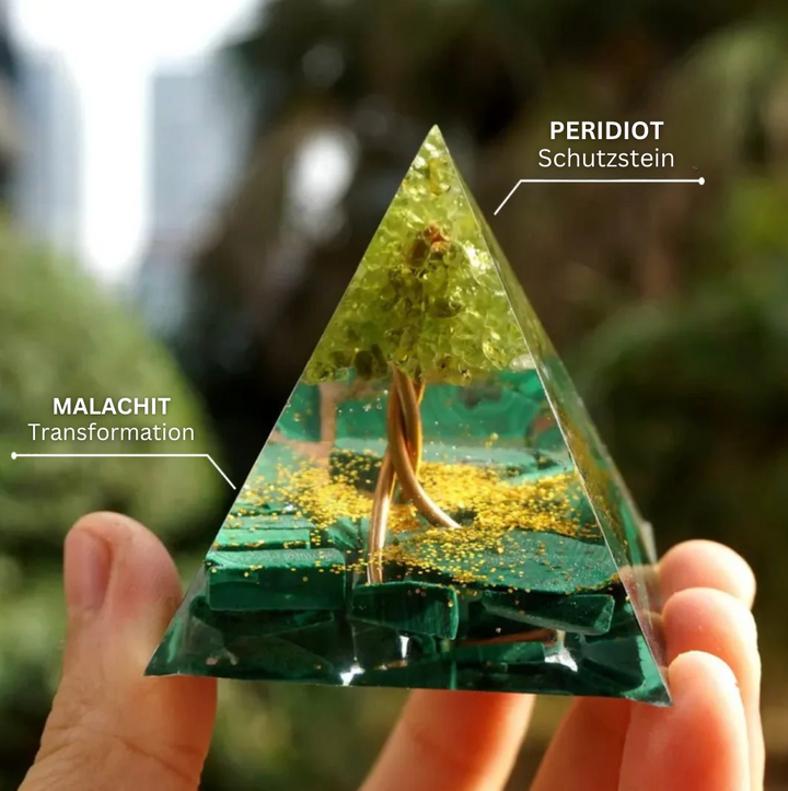 Albero della vita in malachite - Piramide di orgonite