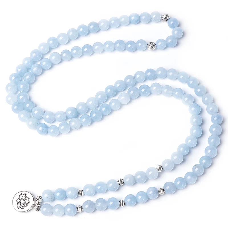 Collana Mala in acquamarina lucente