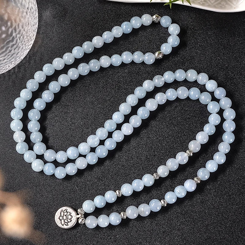 Collana Mala in acquamarina lucente