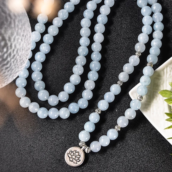 Collana Mala in acquamarina lucente