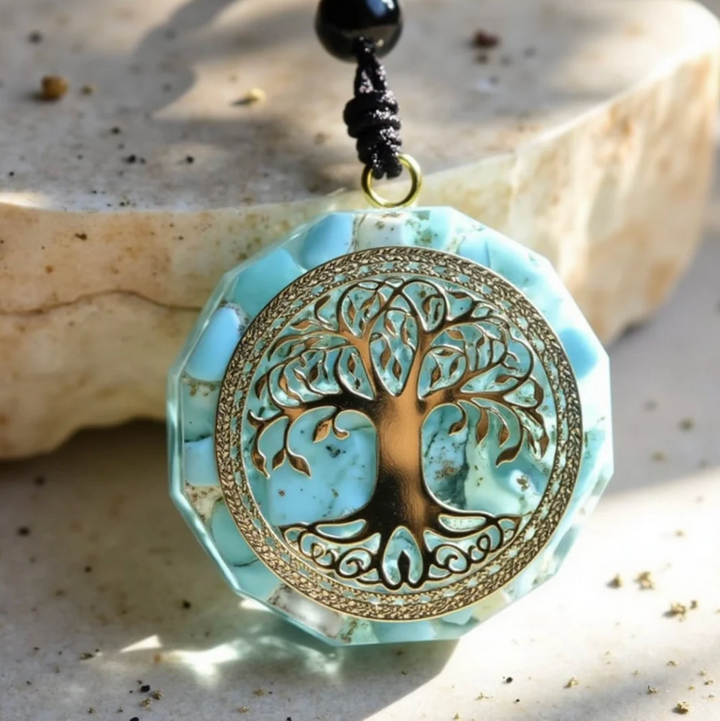 Collana con albero della vita in orgonite turchese