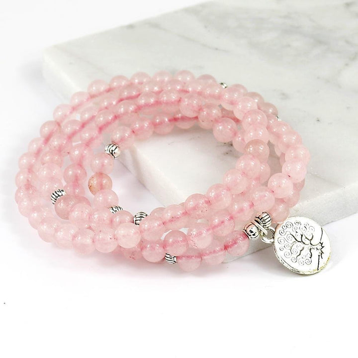Rosenquarz Bloom Flower - Mala Kette - LAMIVA.de - Yoga Schmuck - Spiritualität