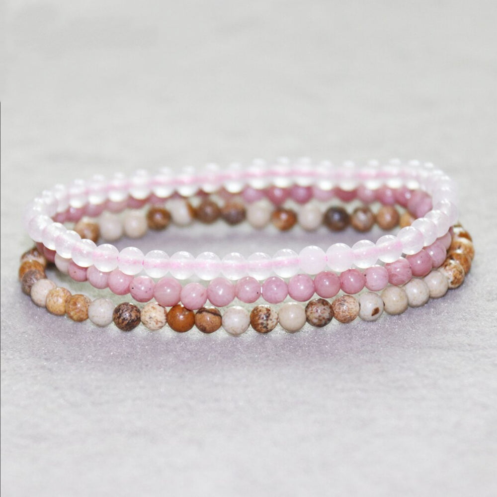 Pink Tricolor Edelstein - Armband Set - LAMIVA.de - Yoga Schmuck - Spiritualität
