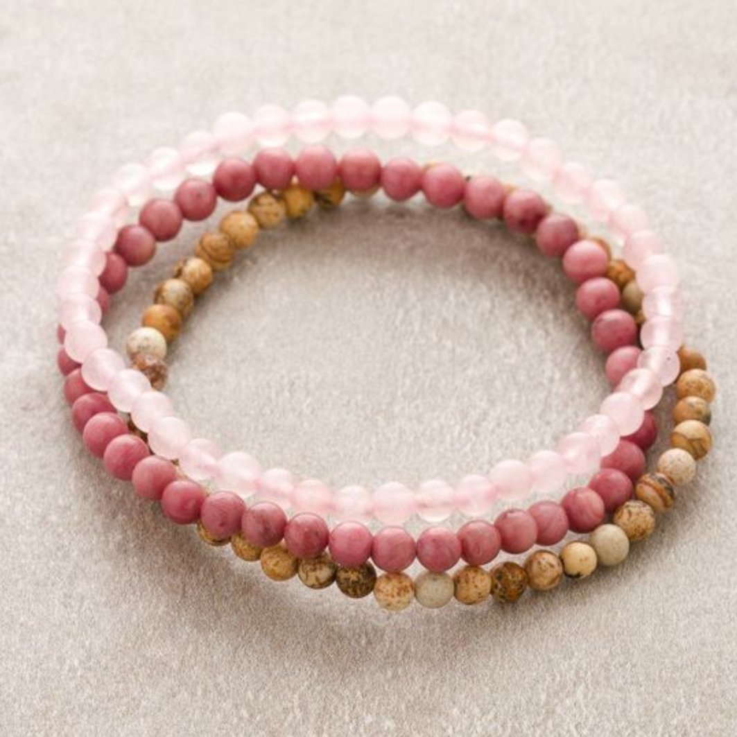Pink Tricolor Edelstein - Armband Set - LAMIVA.de - Yoga Schmuck - Spiritualität