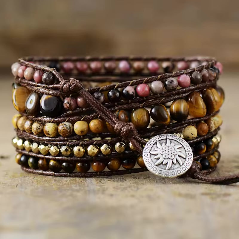 Tigerauge Rhodonit - Wickelarmband