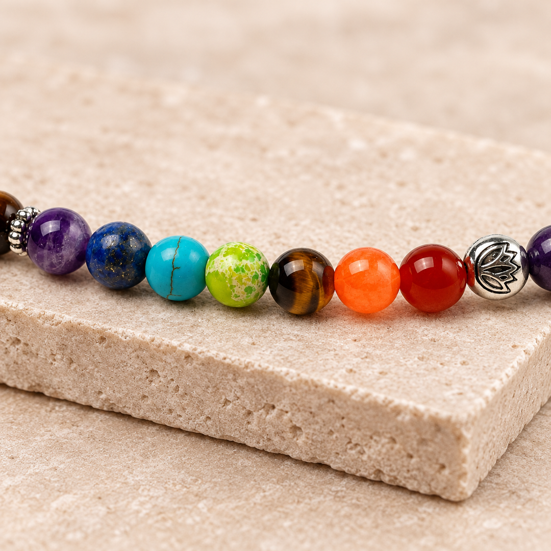 7 Chakra Tigerauge - Mala Kette