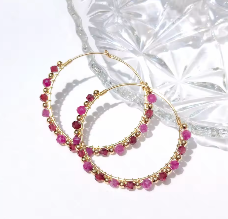 Granat Hoop - Ohrringe