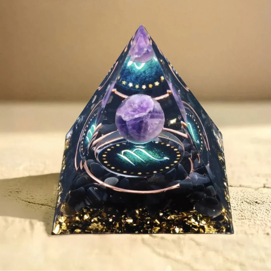 Sternzeichen Amethyst - Orgonit Pyramide
