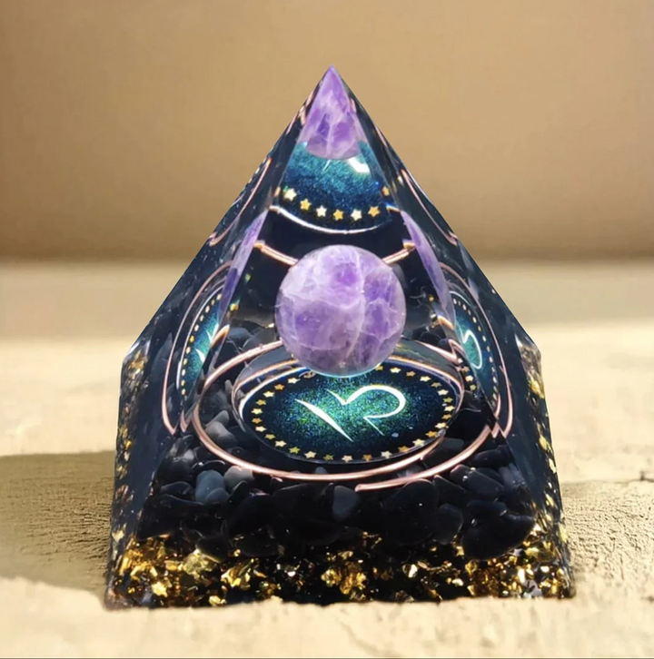 Sternzeichen Amethyst - Orgonit Pyramide