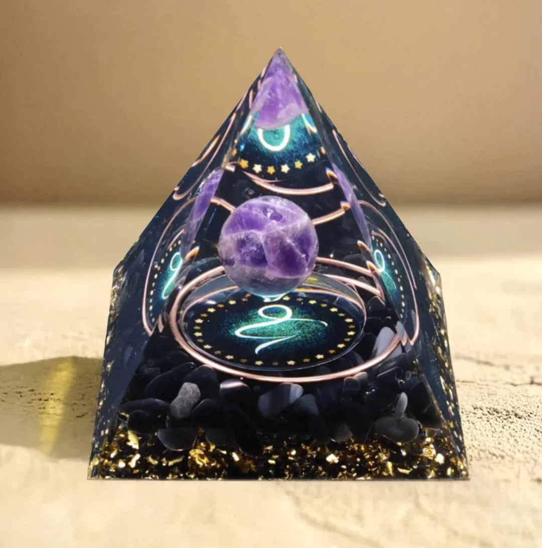 Sternzeichen Amethyst - Orgonit Pyramide