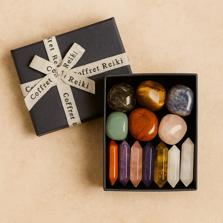 Reiki-Set – 7 Natursteine & 7 Doppelspitzen