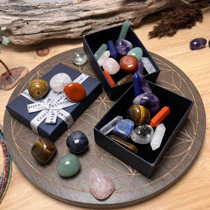 Reiki-Set – 7 Natursteine & 7 Doppelspitzen