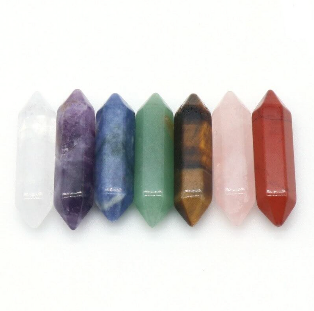 Reiki-Set – 7 Natursteine & 7 Doppelspitzen