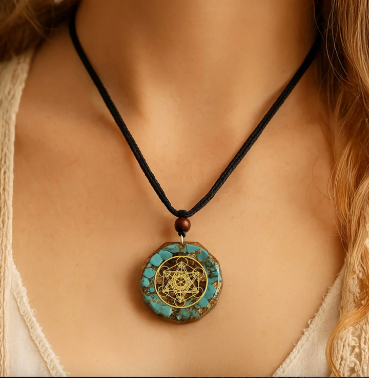 Türkis Granat Orgon Metatron - Kette