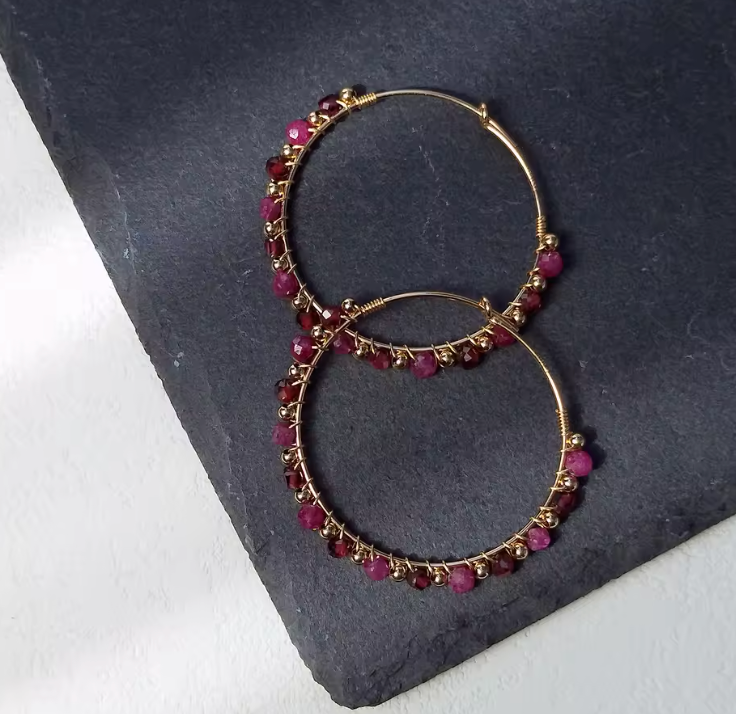 Granat Hoop - Ohrringe