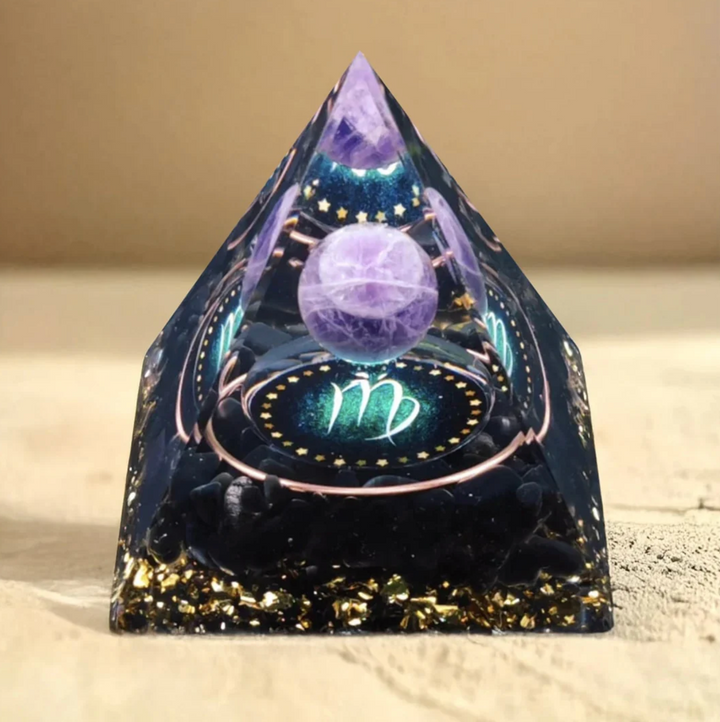 Sternzeichen Amethyst - Orgonit Pyramide