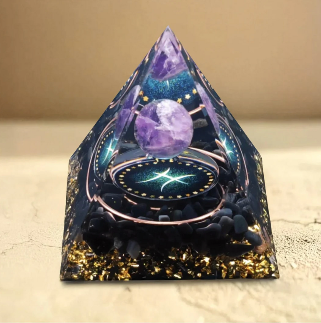 Sternzeichen Amethyst - Orgonit Pyramide