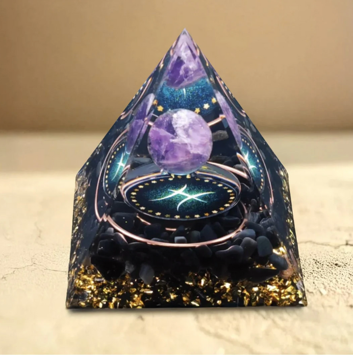Sternzeichen Amethyst - Orgonit Pyramide