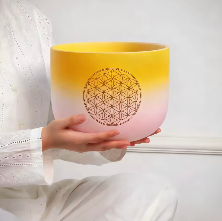 Kristall-Klangschale aus Quartz "Harmony Blume des Lebens"