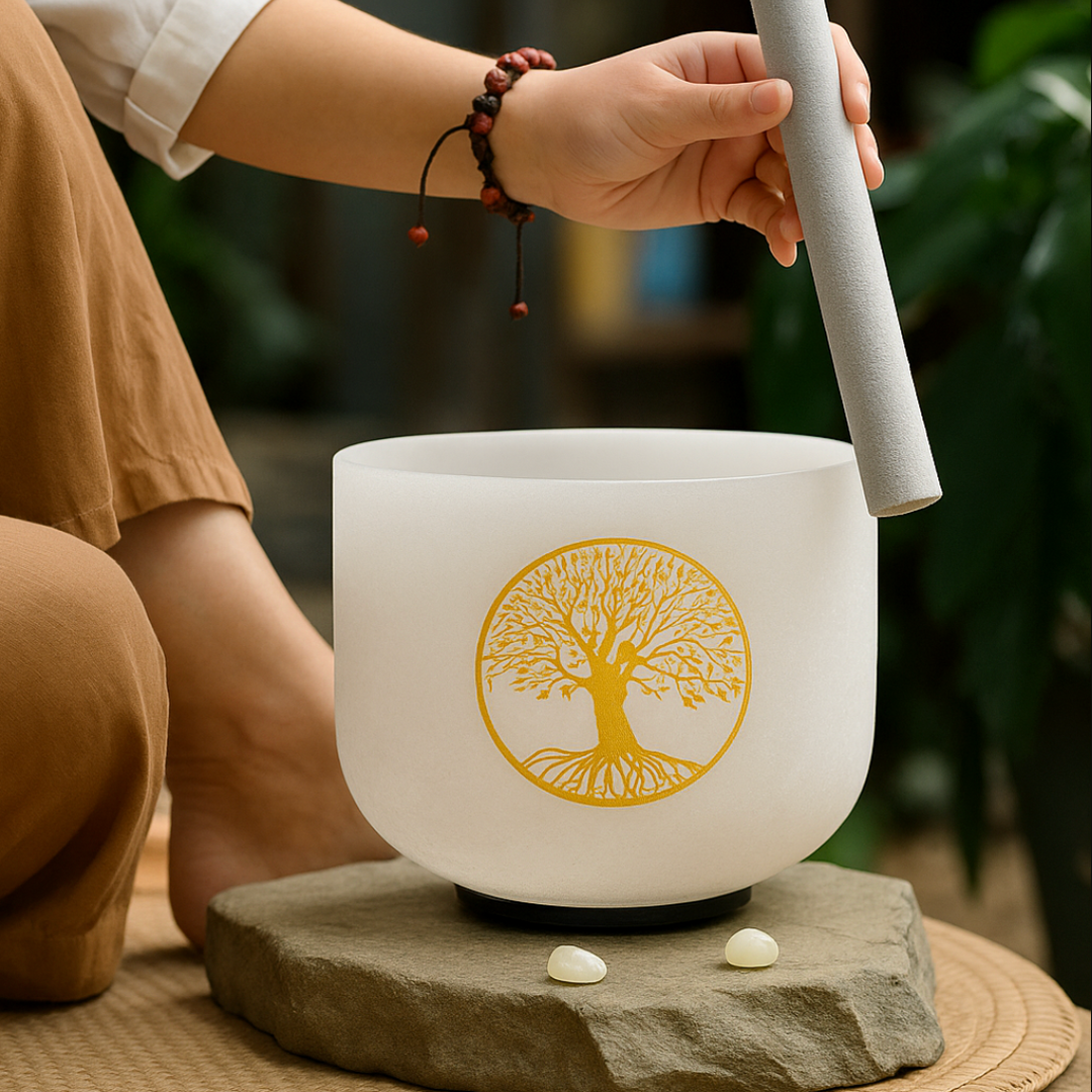 Kristall-Klangschale aus Quartz – „Baum des Lebens“