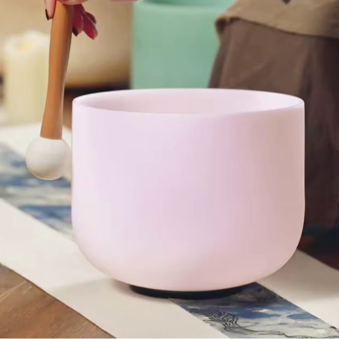 Kristall-Klangschale aus Rosenquarz – Rose Fusion