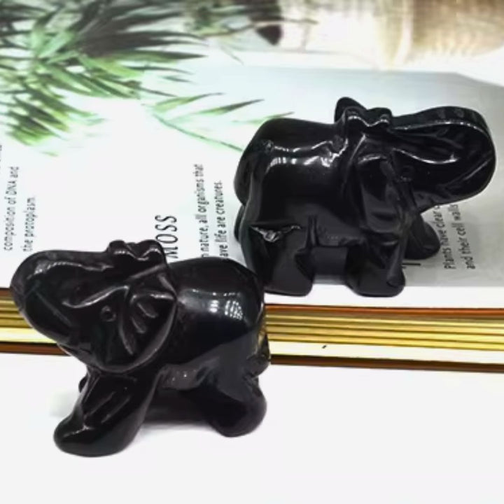 Elefant Figur "Hüter der Weisheit" aus Tigerauge oder Obsidian