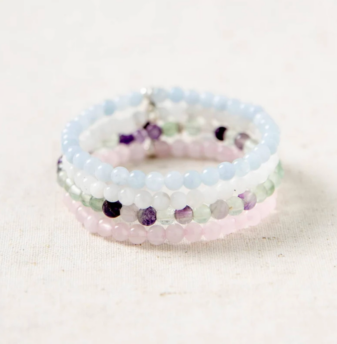 Mondstein - Fluorit - Rosenquarz - Edelstein Armbandset - LAMIVA