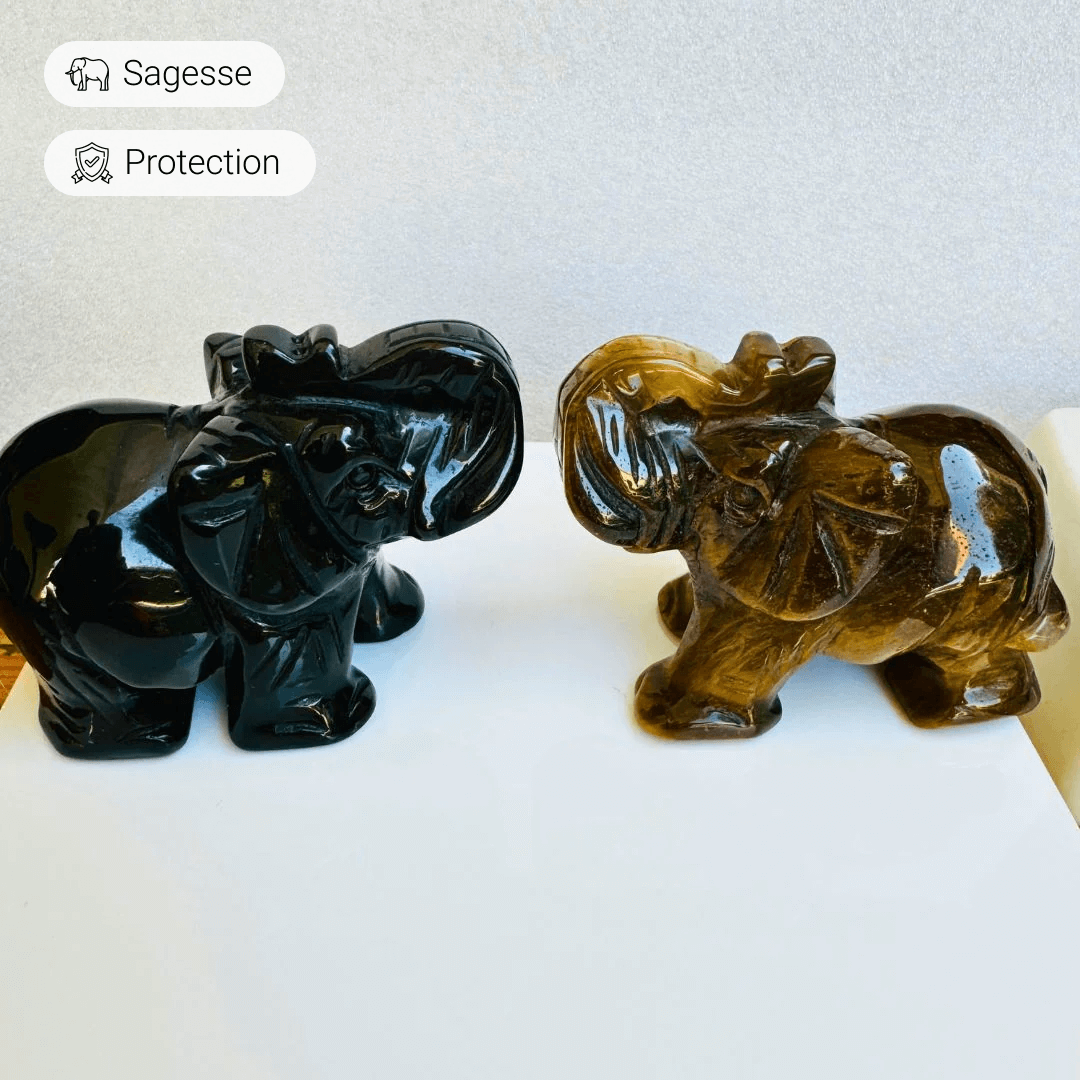 Elefant Figur "Hüter der Weisheit" aus Tigerauge oder Obsidian