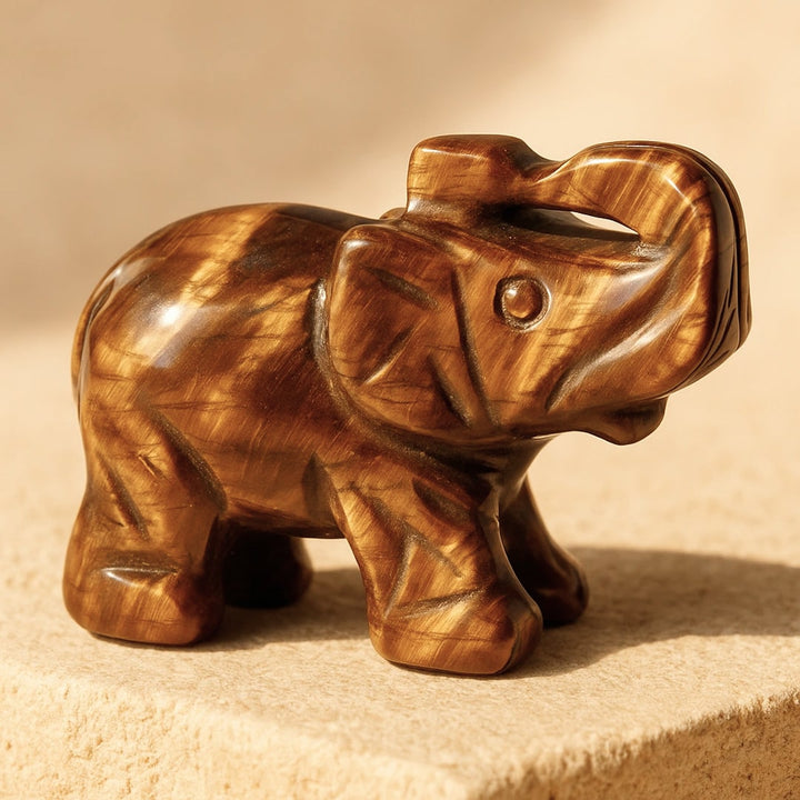 Elefant Figur "Hüter der Weisheit" aus Tigerauge oder Obsidian