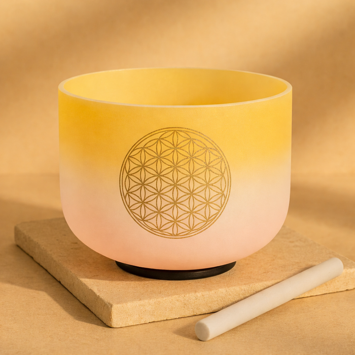 Kristall-Klangschale aus Quartz "Harmony Blume des Lebens"