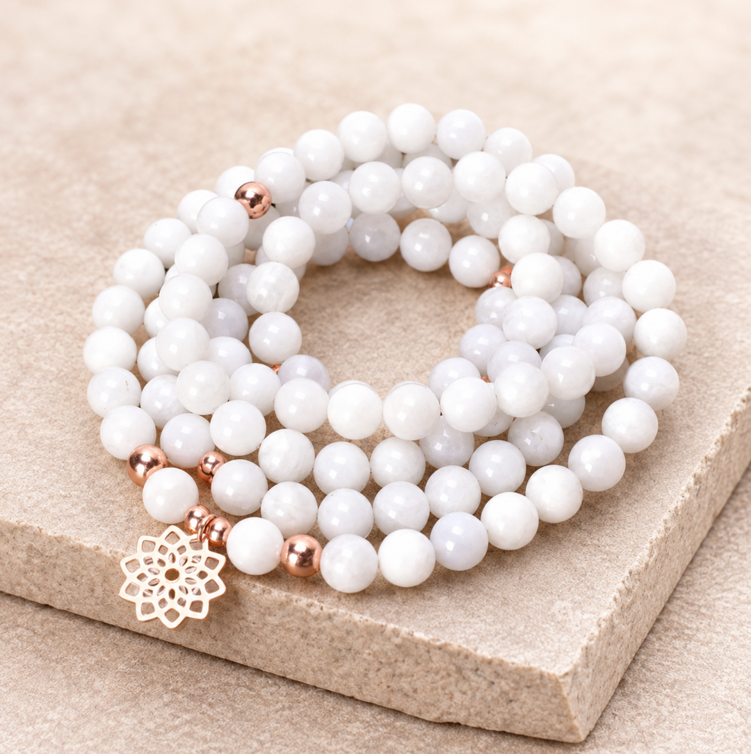 Mondstein Flower - Mala Kette