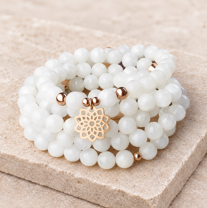 Mondstein Flower - Mala Kette