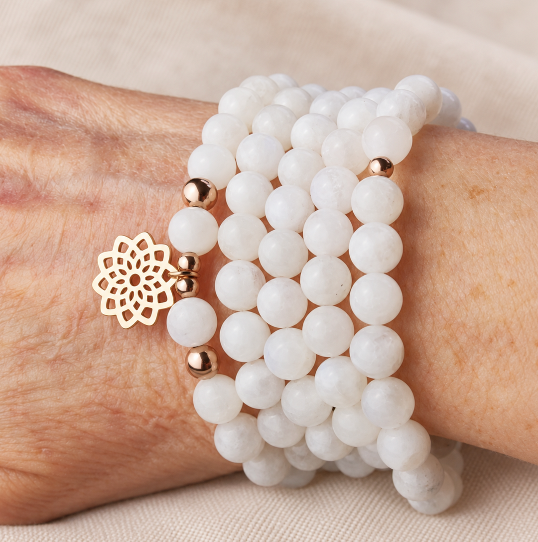 Mondstein Flower - Mala Kette
