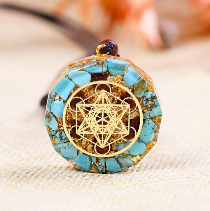 Türkis Granat Orgon Metatron - Kette