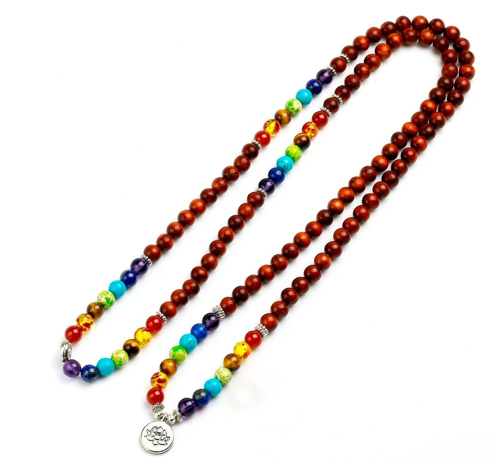 7 Chakren Sandelholz - Mala Kette - LAMIVA.de - Yoga Schmuck - Spiritualität