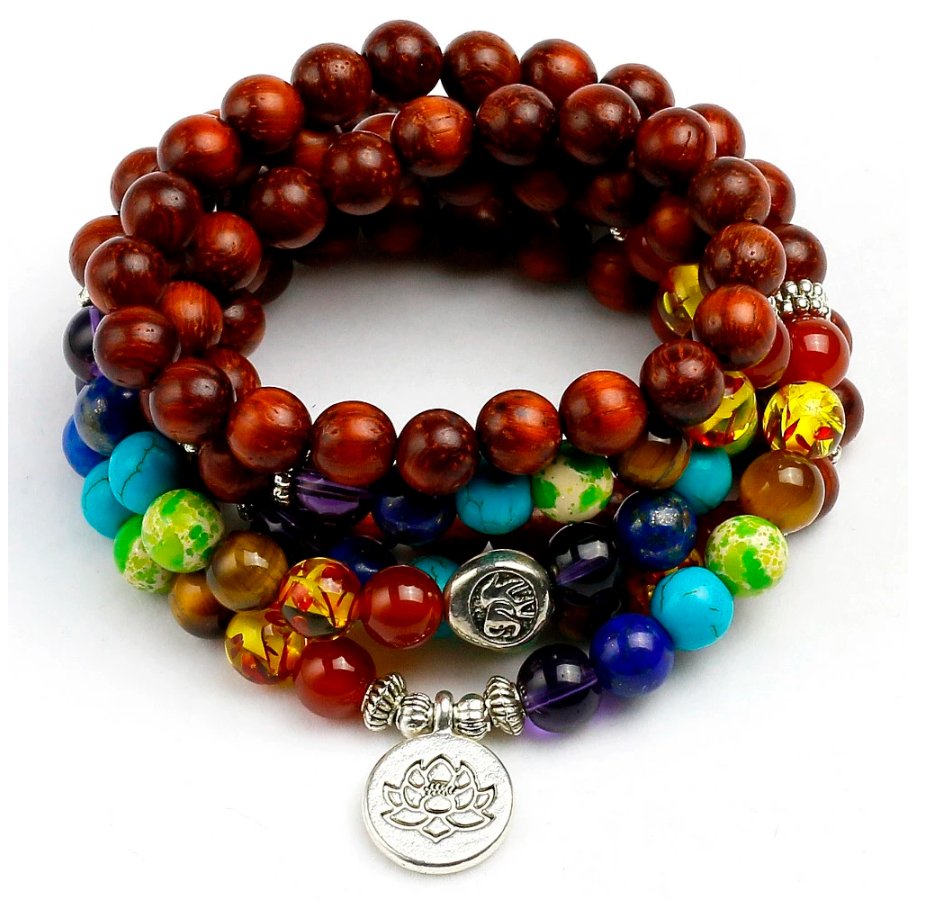 7 Chakren Sandelholz - Mala Kette - LAMIVA.de - Yoga Schmuck - Spiritualität