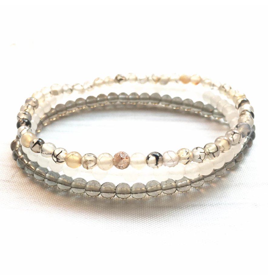 Grey Tricolor Edelstein Mini - Armband Set - LAMIVA.de - Yoga Schmuck - Spiritualität