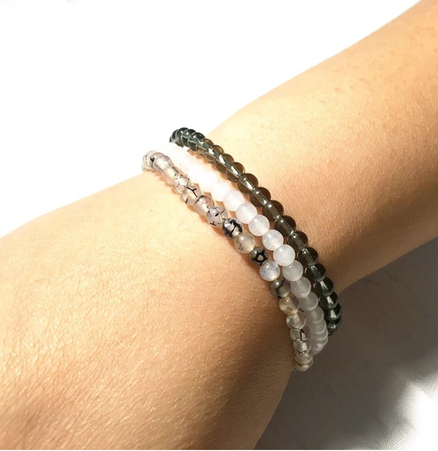 Grey Tricolor Edelstein Mini - Armband Set - LAMIVA.de - Yoga Schmuck - Spiritualität